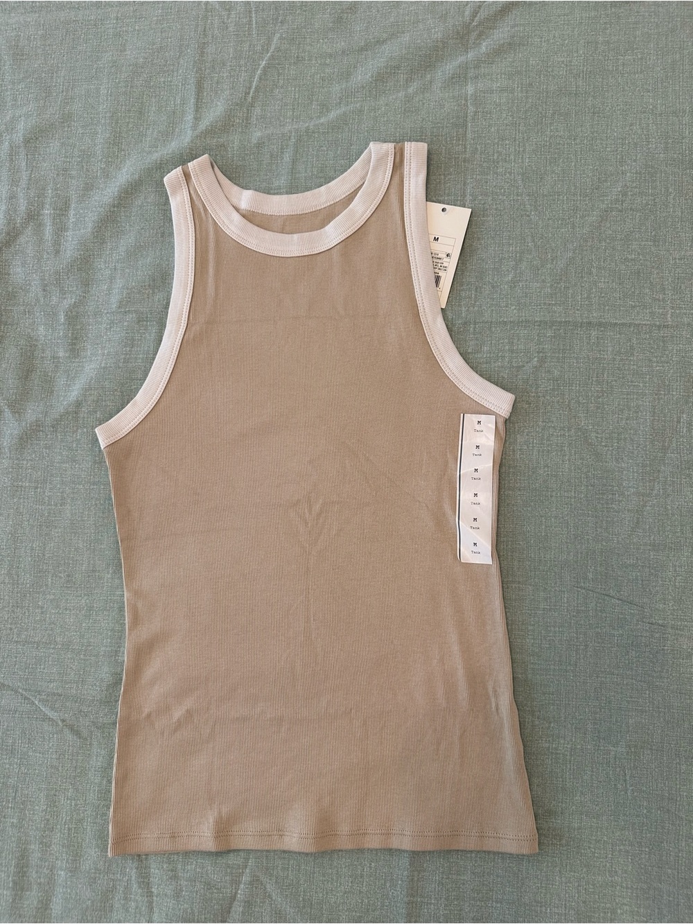 a new day Tan Tank Top with Cream Trim